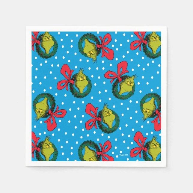 Dr Seuss | The Grinch | Christmas Wreath Pattern Napkin (Front)