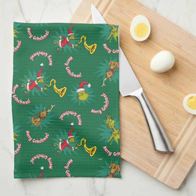 Dr. Seuss | The Grinch | Merry Grinchmas Pattern Kitchen Towel (Quarter Fold)