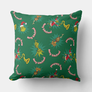 Dr Seuss   The Grinch   Merry Grinchmas Pattern Throw Pillow
