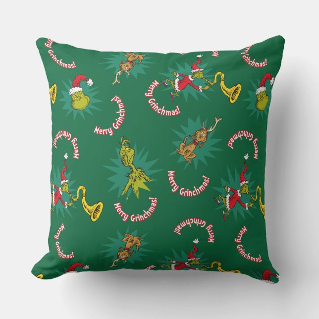 Dr Seuss | The Grinch | Merry Grinchmas Pattern Throw Pillow (Front)