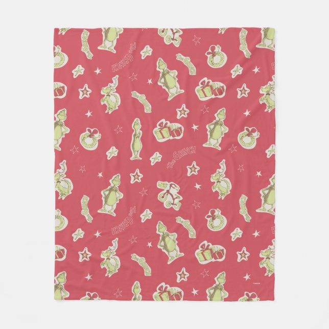 Dr Seuss | The Grinch | Red Christmas Pattern Fleece Blanket (Front)