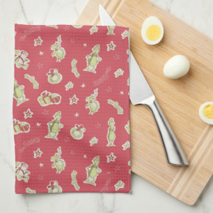 Dr Seuss   The Grinch   Red Christmas Pattern Kitchen Towel