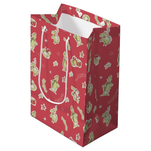 Dr. Seuss | The Grinch | Red Christmas Pattern Medium Gift Bag (Front Angled)