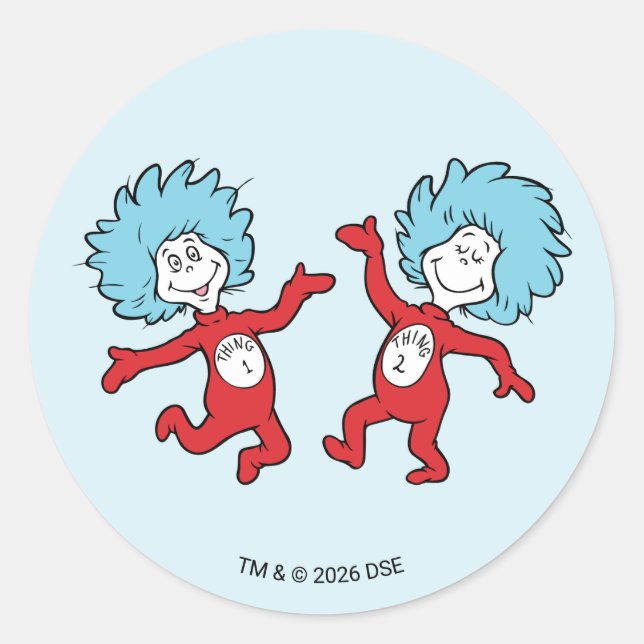 Dr. Seuss Thing 1 and Thing 2 Character Classic Round Sticker (Front)