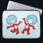Dr. Seuss Thing 1 and Thing 2 Character Laptop Sleeve<br><div class="desc">This officially licensed Dr. Seuss product features a classic, vibrant illustration of the mischievous duo, Thing 1 and Thing 2, from the iconic book The Cat in the Hat. The design showcases the lively pair mid-dance, complete with their signature wild blue hair, bright red jumpsuits, and circular name emblems on...</div>