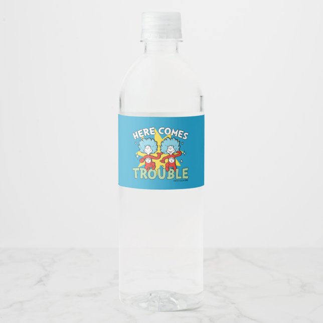 Dr. Seuss | Thing One Thing Two Here Comes Trouble Water Bottle Label (Front)