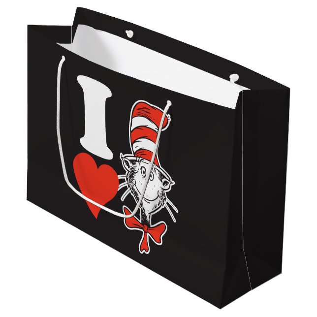 Dr. Seuss Valentine | I Heart The Cat in the Hat Large Gift Bag (Front Angled)