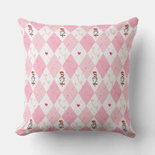 Dr. Seuss Valentine   Pink Argyle Cat in the Hat Throw Pillow