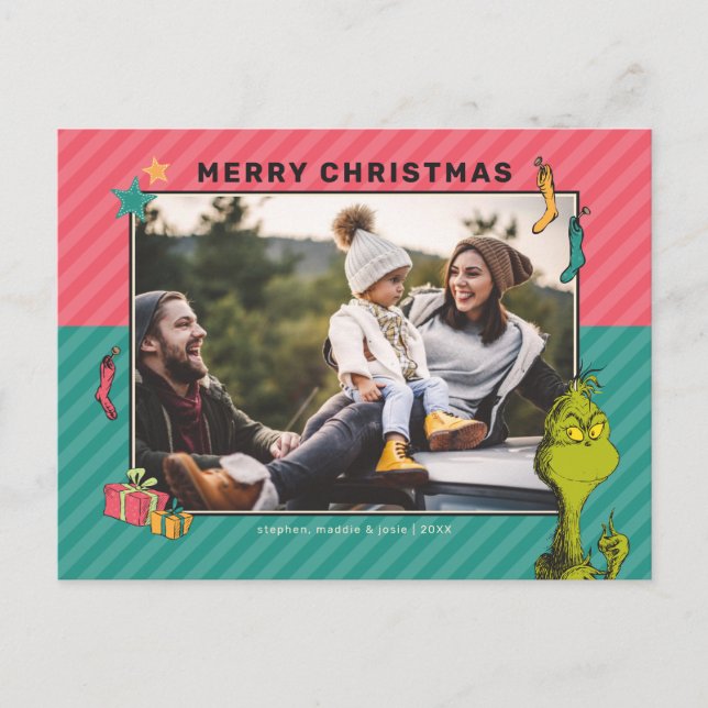 Dr. Seuss | Vintage Grinch Family Photo Holiday Postcard (Front)