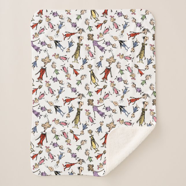 Dr. Seuss Whoville Characters Festive Pattern Sherpa Blanket (Front)
