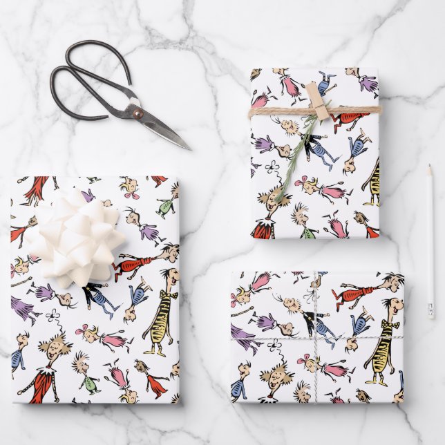 Dr. Seuss Whoville Characters Festive Pattern Wrapping Paper Sheet (Front)