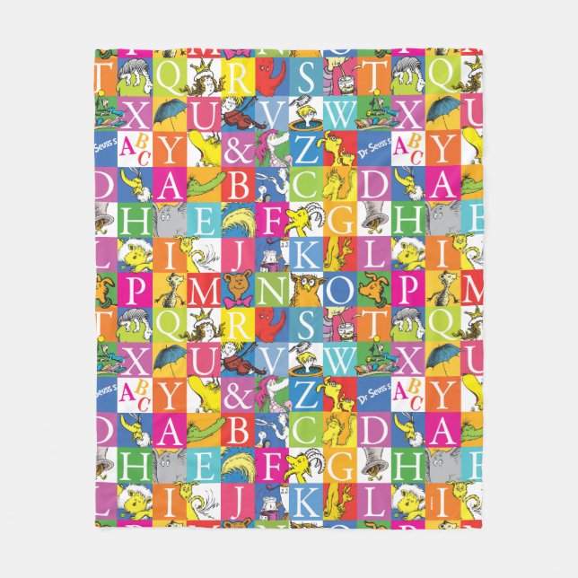 Dr. Seuss's ABC Colorful Block Letter Pattern Fleece Blanket (Front)