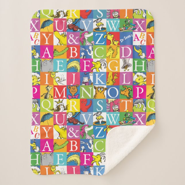 Dr. Seuss's ABC Colorful Block Letter Pattern Sherpa Blanket (Front)