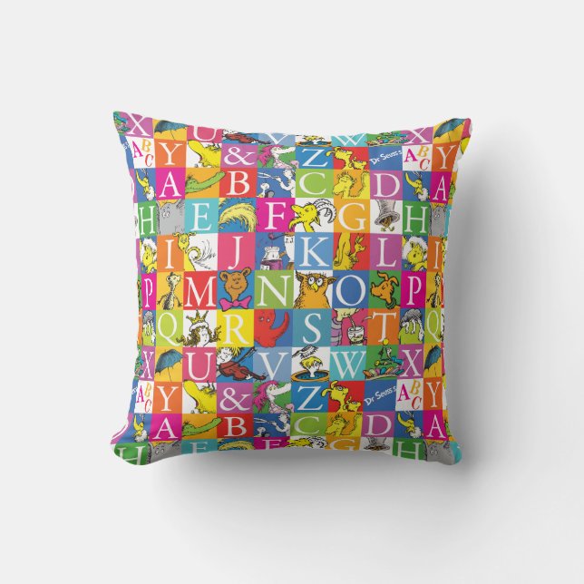 Dr. Seuss's ABC Colorful Block Letter Pattern Throw Pillow (Front)