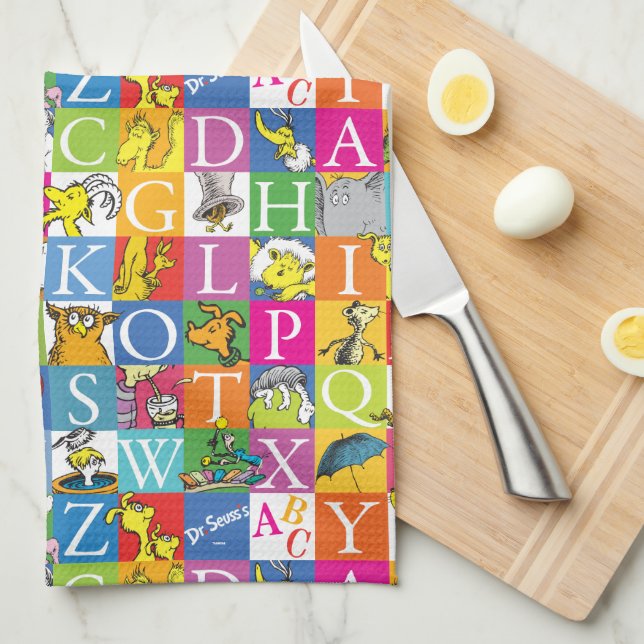 Dr. Seuss's ABC Colourful Block Letter Pattern Kitchen Towel (Quarter Fold)