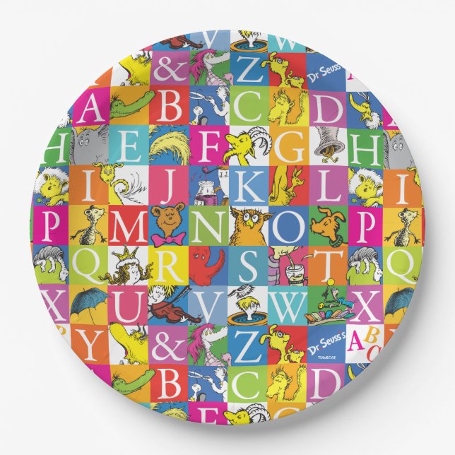 Dr. Seuss's ABC Colourful Block Letter Pattern Paper Plate (Front)