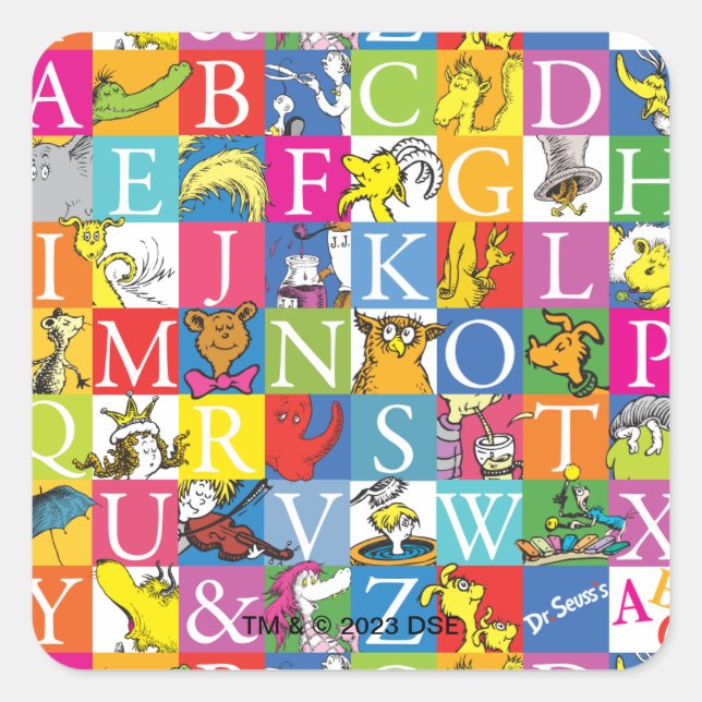 Dr. Seuss's ABC Colourful Block Letter Pattern Square Sticker (Front)