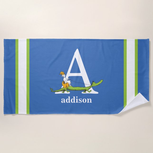 Dr. Seuss's ABC: Letter A - White | Add Your Name Beach Towel (Front)