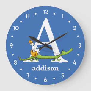 Dr. Seuss's ABC: Letter A - White   Add Your Name Large Clock