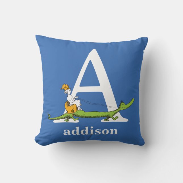 Dr. Seuss's ABC: Letter A - White | Add Your Name Throw Pillow (Front)