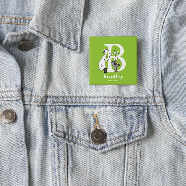 Dr. Seuss's ABC: Letter B - White | Add Your Name 2 Inch Square Button (In Situ)
