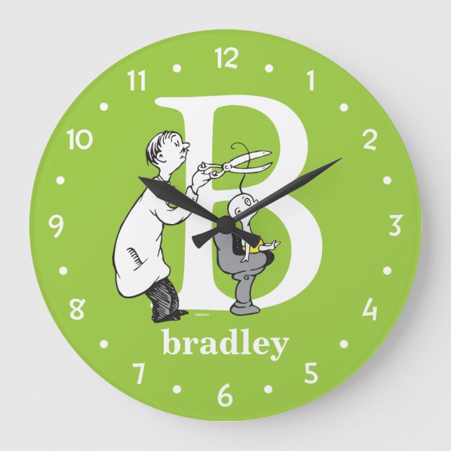 Dr. Seuss's ABC: Letter B - White | Add Your Name Large Clock (Front)