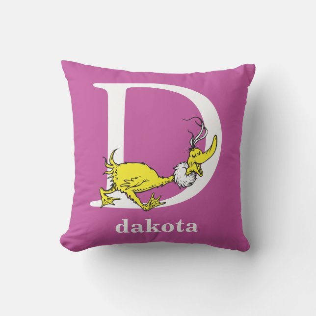 Dr. Seuss's ABC: Letter D - White | Add Your Name Throw Pillow (Front)