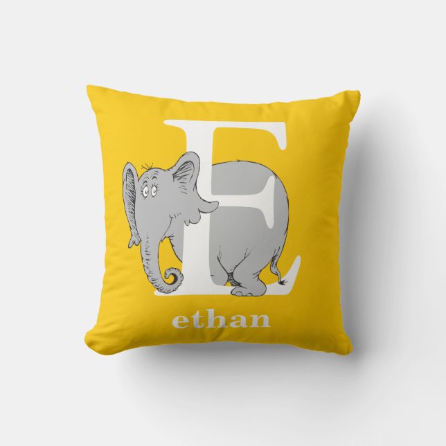 Dr. Seuss's ABC: Letter E - White | Add Your Name Throw Pillow (Front)