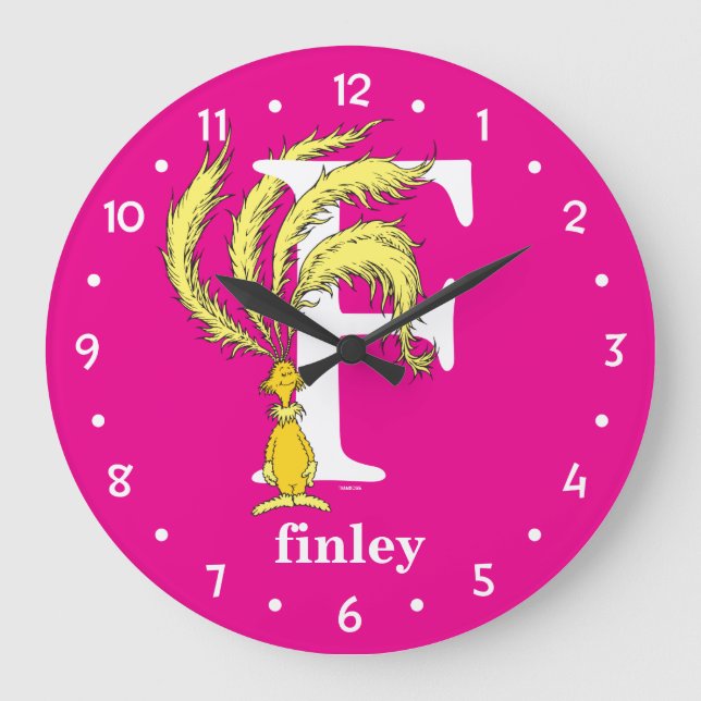 Dr. Seuss's ABC: Letter F - White | Add Your Name Large Clock (Front)