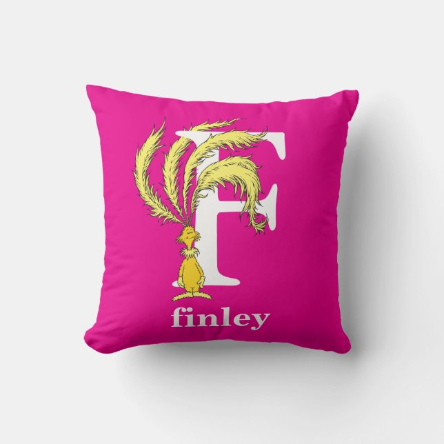 Dr. Seuss's ABC: Letter F - White | Add Your Name Throw Pillow (Front)