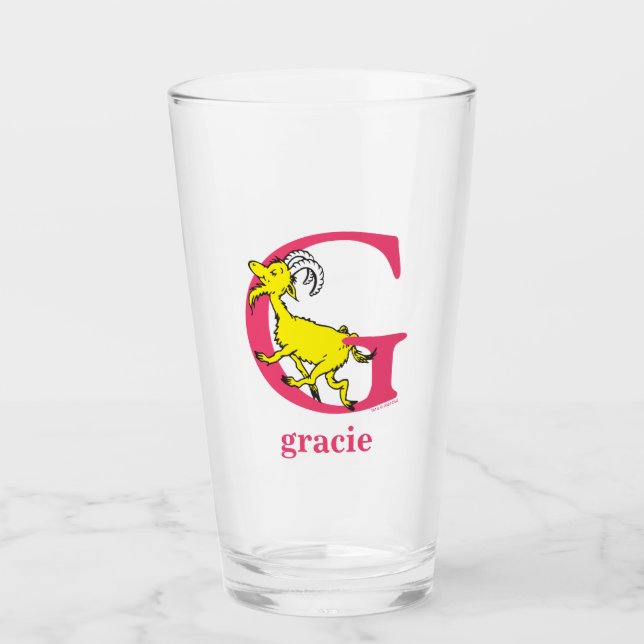 Dr. Seuss's ABC: Letter G - Pink | Add Your Name Glass (Front)