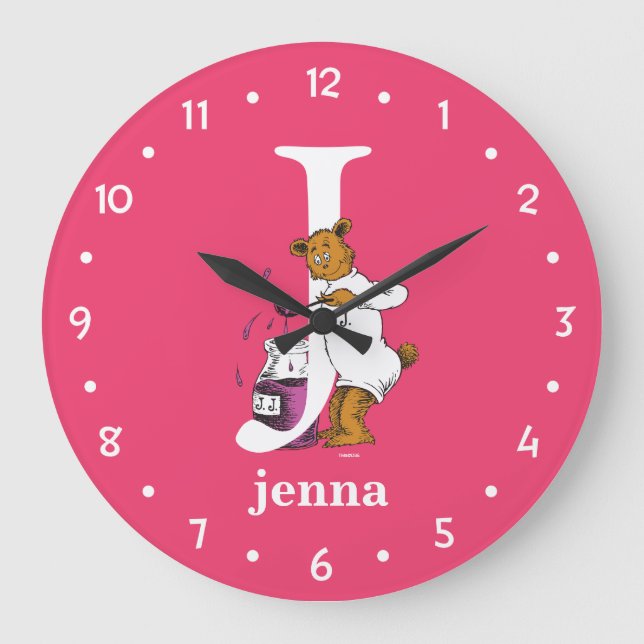 Dr. Seuss's ABC: Letter J - White | Add Your Name Large Clock (Front)