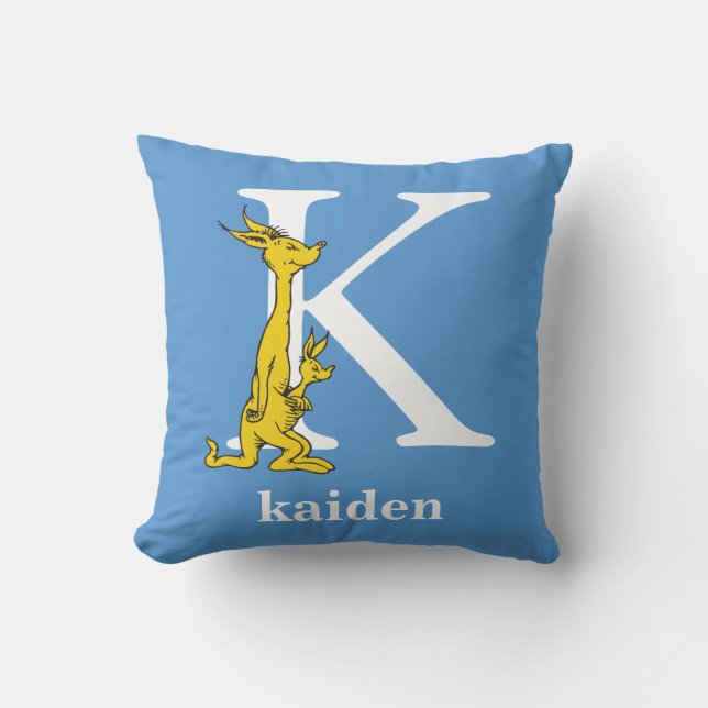 Dr. Seuss's ABC: Letter K - White | Add Your Name Throw Pillow (Front)