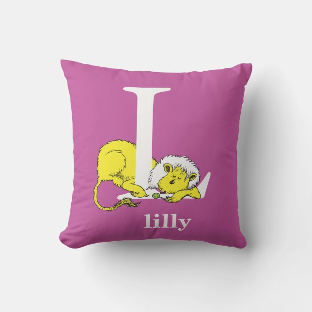 Dr. Seuss's ABC: Letter L - White | Add Your Name Throw Pillow (Front)