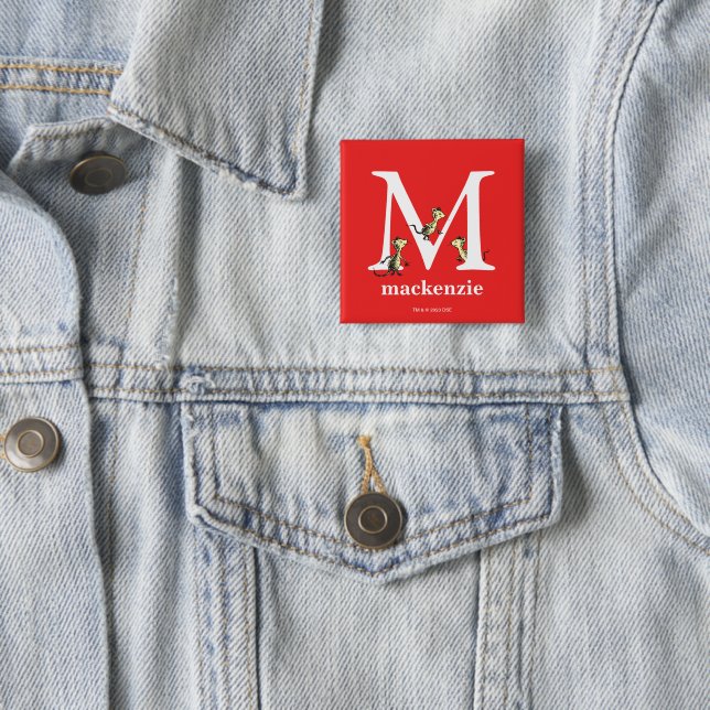 Dr. Seuss's ABC: Letter M - White | Add Your Name 2 Inch Square Button (In Situ)