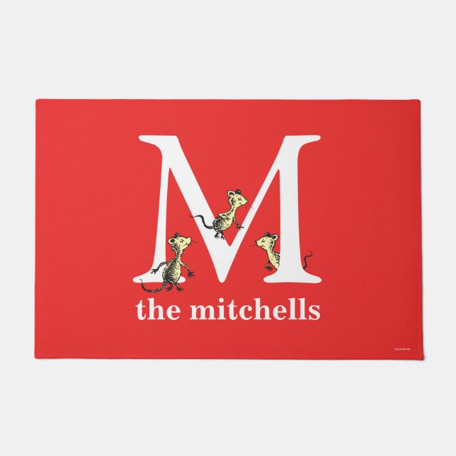 Dr. Seuss's ABC: Letter M - White | Add Your Name Doormat (Front)