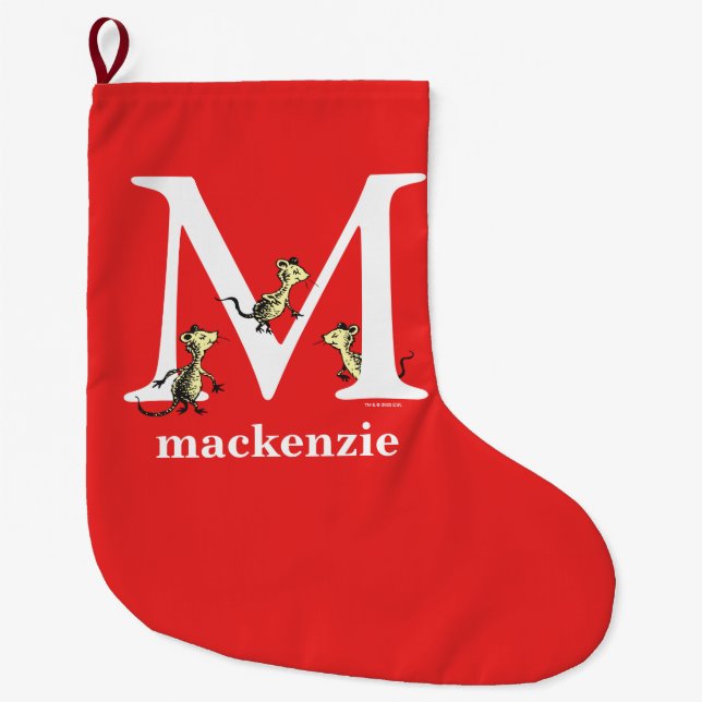 Dr. Seuss's ABC: Letter M - White | Add Your Name Large Christmas Stocking (Front)