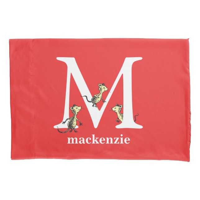 Dr. Seuss's ABC: Letter M - White | Add Your Name Pillowcase (Front)