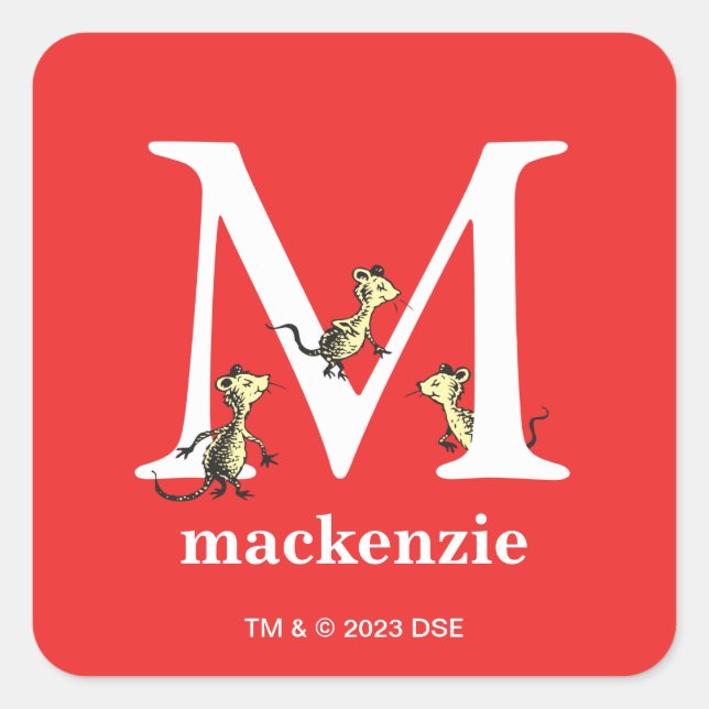 Dr. Seuss's ABC: Letter M - White | Add Your Name Square Sticker (Front)