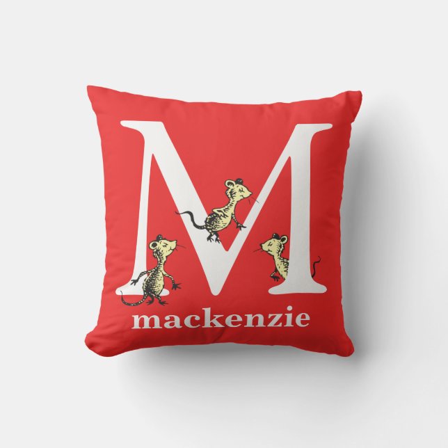 Dr. Seuss's ABC: Letter M - White | Add Your Name Throw Pillow (Front)