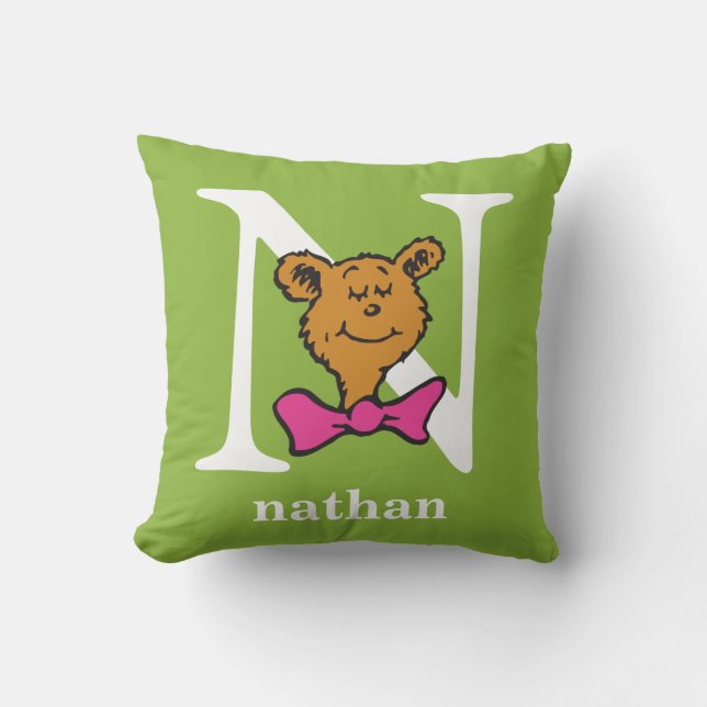 Dr. Seuss's ABC: Letter N - White | Add Your Name Throw Pillow (Front)