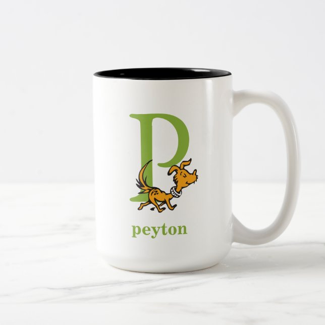 Dr. Seuss's ABC: Letter P - Green | Add Your Name Two-Tone Coffee Mug (Right)