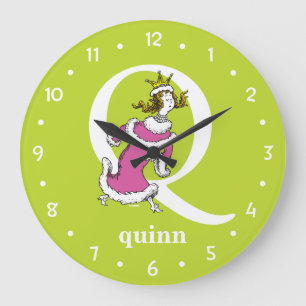 Dr. Seuss's ABC: Letter Q - White Add Your Name Large Clock