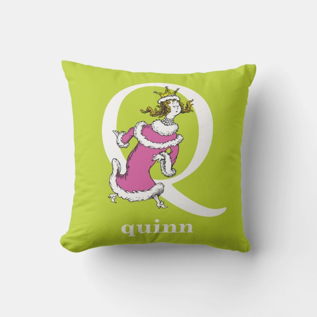 Dr. Seuss's ABC: Letter Q - White | Add Your Name Throw Pillow (Front)