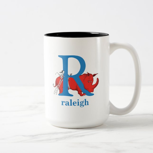 Dr. Seuss's ABC: Letter R - Blue | Add Your Name Two-Tone Coffee Mug (Right)