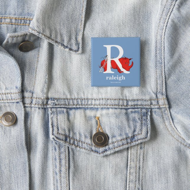 Dr. Seuss's ABC: Letter R - White | Add Your Name 2 Inch Square Button (In Situ)