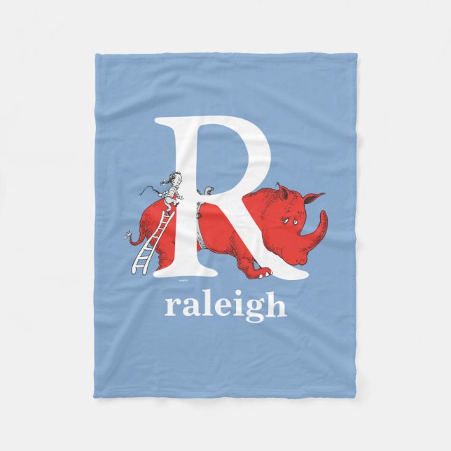 Dr. Seuss's ABC: Letter R - White | Add Your Name Fleece Blanket (Front)