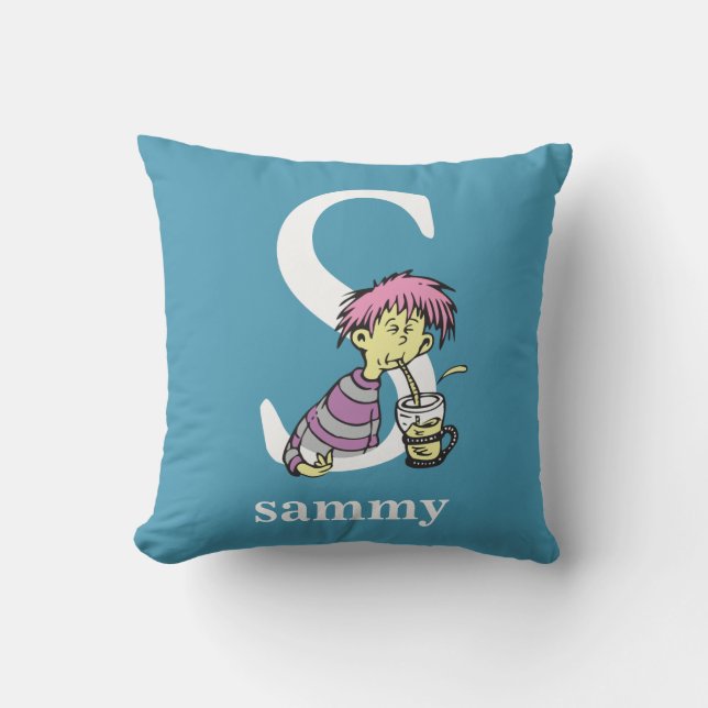 Dr. Seuss's ABC: Letter S - White | Add Your Name Throw Pillow (Front)
