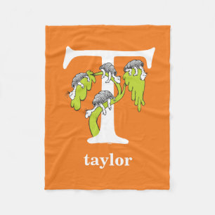 Dr. Seuss's ABC: Letter T - White   Add Your Name Fleece Blanket