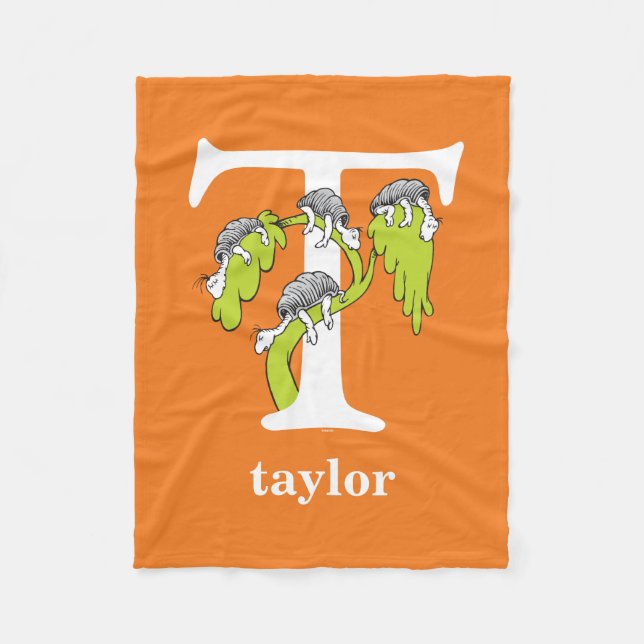 Dr. Seuss's ABC: Letter T - White | Add Your Name Fleece Blanket (Front)